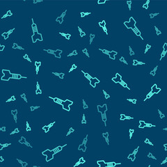 Green line Dart arrow icon isolated seamless pattern on blue background. Vector.