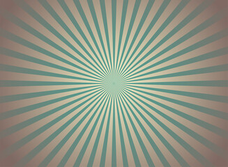 Sunlight wide retro faded background. Green and beige color burst wallpaper. Fantasy Vector illustration.