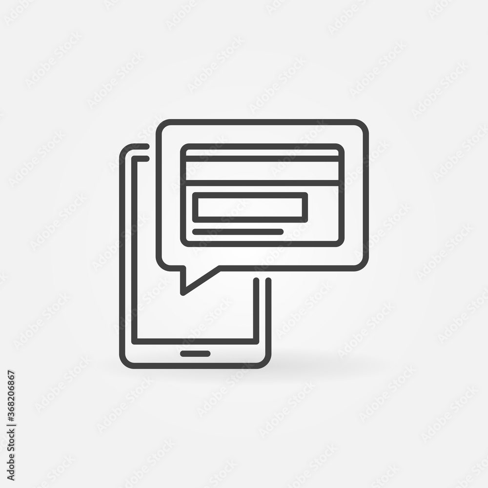 Aufkleber smartphone and speech bubble with credit card vector thin line mobile banking concept icon or design