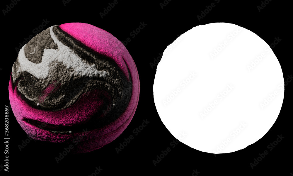 Poster 3d render of abstract planet surface made of a lot of sphere particles. colorful vibrant sphere. iso