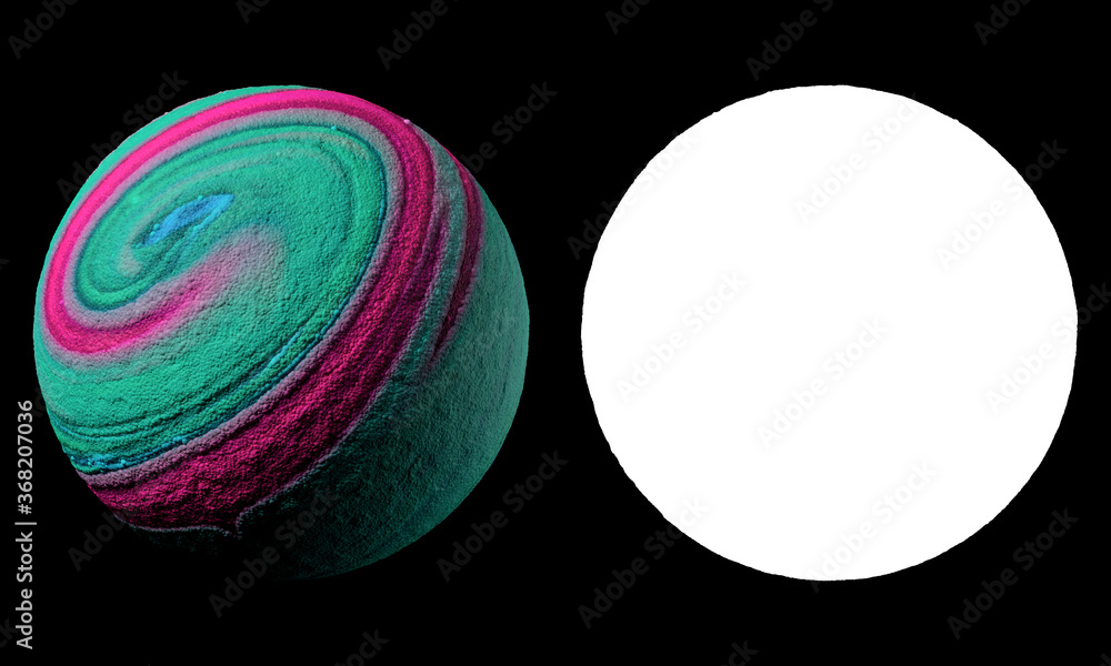 Poster 3d render of abstract planet surface made of a lot of sphere particles. colorful vibrant sphere. iso