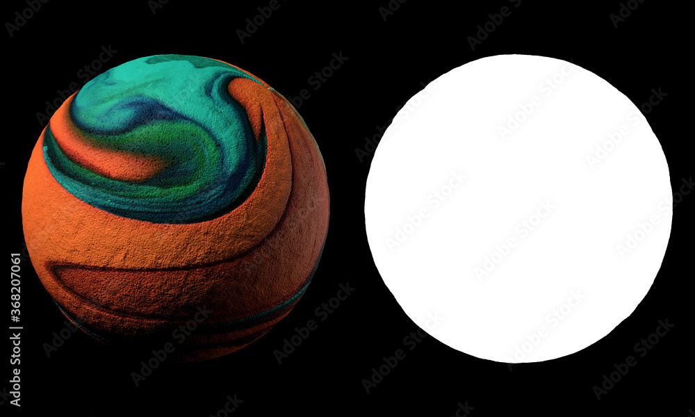 Poster 3d render of abstract planet surface made of a lot of sphere particles. colorful vibrant sphere. iso
