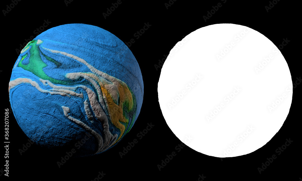 Poster 3d render of abstract planet surface made of a lot of sphere particles. colorful vibrant sphere. iso