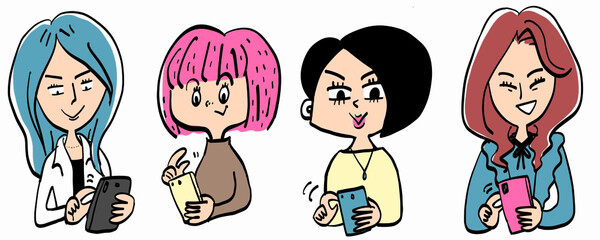 4 types of female characters shopping on smartphones