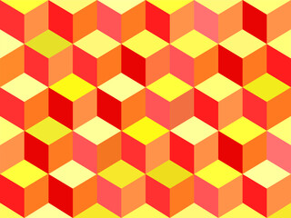 キューブパターン 赤・橙・黄