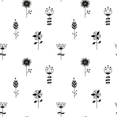 Seamless pattern of Scandinavian flowers. Fantasy flowers create a beautiful ornament for fabric, Wallpaper and wrapping paper.Vector illustration.