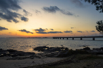 Arousa island bridge at twilight