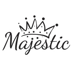 Majestic royal logo with crown. Hand drawn inscription