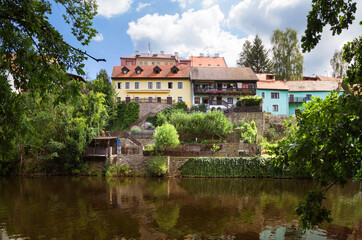 Fototapeta na wymiar Vltava river embankment. Cesky Krumlov, Czech republic