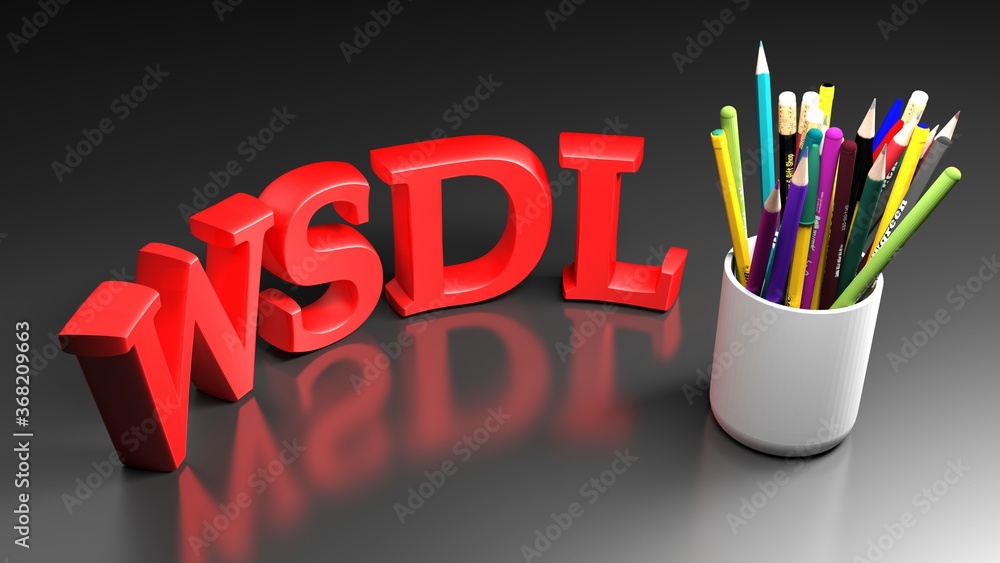 Poster wsdl write with pencils on black glossy desk - 3d rendering illustration