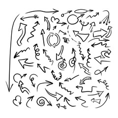 arrow set in different shape vector illustration sketch doodle hand drawn with black lines isolated on white background