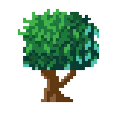 Tree pixel art. Vector picture. 