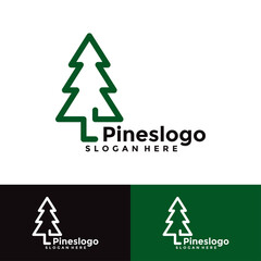 Pine Tree Logo Design Template. Vector Illustration.