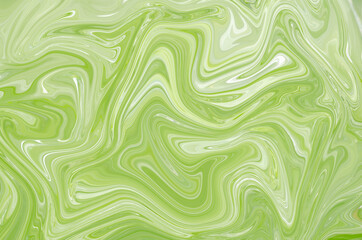 Marbling art, abstract marble swirl texture, pattern background. Gradient fresh green color fluid, liquid paint. Backdrop for advertisement, banners, posters, social media posts or websites.