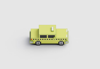 Yellow taxi cab rendering from the top in 3d style on white background. Modern business design.