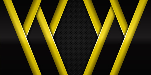 Abstract yellow metal glossy geometric shapes on dark background