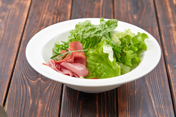 salad with lettuce and ham
