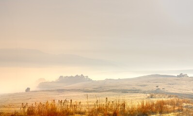 WINTER VIEWS OF FARMLANDS AND FOOTHILLS OF SOUTHERN DRAKENSBERG
 Kwazulu Natal, South Africa. 