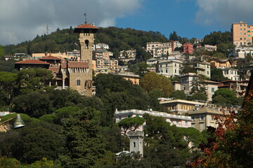 Fototapeta na wymiar View from the terrace Spianata Castelletto on Genoa,Liguria,Italy,Europe 