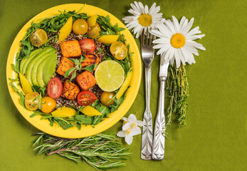 Spring salad setup eagle eye perspective