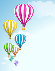 Obraz premium Vector illustration of colorful hot air balloons on the blue sky.