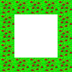 Picture frame pixel art grass and worm background. Vector picture.