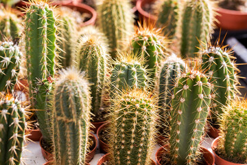 Various cactus plants, selective focus