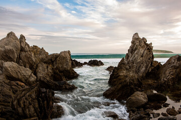 The rock formations on the beach at Petrel Cove located on the Fleurieu Peninsula Victor Harbor South Australia on July 28 2020