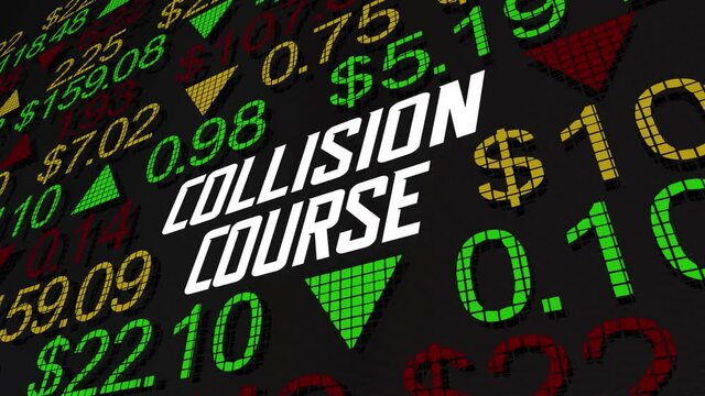 Collision Course Economy Stock Market Warning Signs Danger 3d Animation