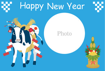 2021年 かわいい丑年の年賀状 フォトフレーム