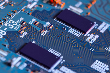 Electronic circuit board close up.
