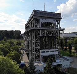 Aerial view of Niederfinow Boat Lift on the Oder-Havel Canal, Brandenburg.