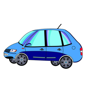 A funny blue toy car. Cartoon vector illustration.