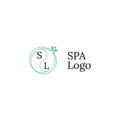 Elegant line spa logo. Monogram icon. Leaf line logo