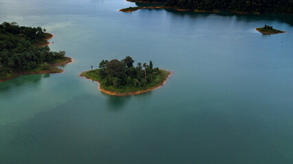 Aerial view of Kenyir Lake in the morning.