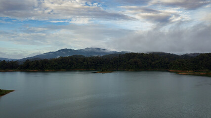 Aerial view of Kenyir Lake in the morning.