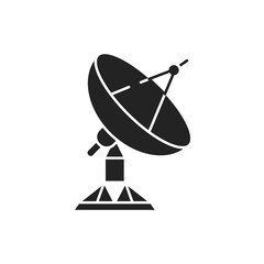 Radar satellite dish black glyph icon. Wireless communication equipment. Antenna transmits and receives a signal from space. Sign for web page, mobile app, banner, social media