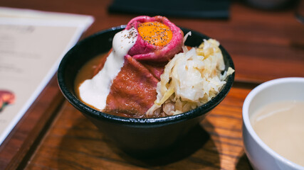 Delicious rice and beef bowl