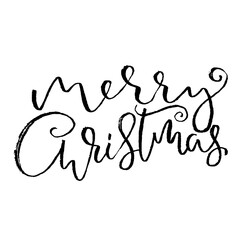 Hand drawn phrase Merry Christmas. Grunge lettering design. Vector typography vector illustration.