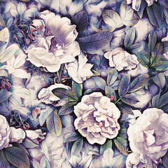 Roses Seamless Pattern. Watercolor Background. Hand Painted Illustration.