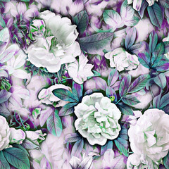 Roses Seamless Pattern. Watercolor Background. Hand Painted Illustration.