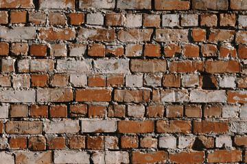 brick wall of red color. old vintage texture