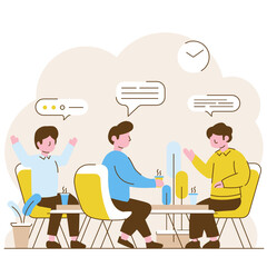 Three men doing discussion for their business at office