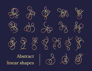 Set of modern scrawl and scribbles linear shapes. Abstract line art objects for highlights cover. Collection of isolated scrawl tangles. Chaotic doodle scribbles, chaos clews