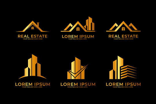 Set of luxury building construction logo template design concept. Real estate and architecture logo vector.