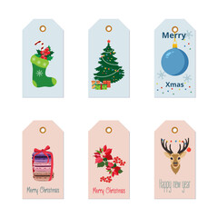 Set of christmas tags with congratulatory text