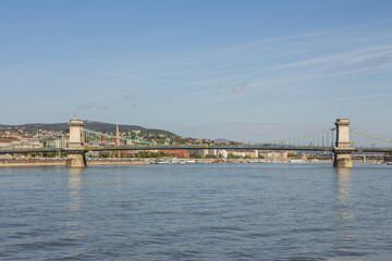 View of the Szechenyi Chain Bridge in Budapest. Hungary