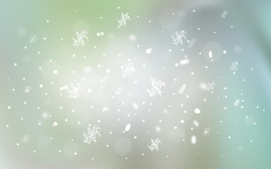 Light Green vector background with xmas snowflakes. Shining colored illustration with snow in christmas style. The template can be used as a new year background.
