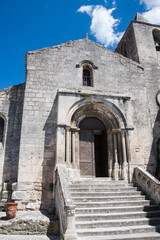 Fototapeta na wymiar Facade of Saint Vincent church in the historic town of Les Baux de Provence in the south of France