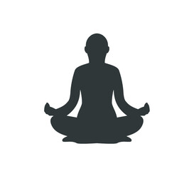 Yoga man vector icon. Meditation pose vector icon. Buddha vector icon. Man meditation silhouette vector illustration. 